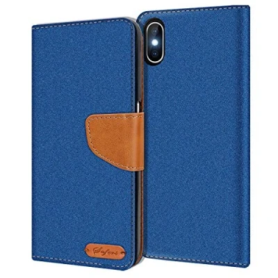 Immagine di Verco iPhone XS Max Custodia per Cellulare, Caso Tessuto Apple Cover Tessilo Portafoglio Case, Blu