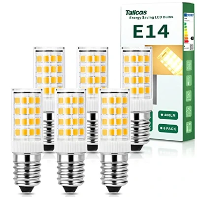 Immagine di Lampadine LED E14 4W Equivalenti a 40W, lampadina Luce Bianca calda 3000K, 400LM Non dimmerabile, AC 220 240V, Nessun Sfarfallio, per Cappa Cucina, Frigo, Macchina da Cucire, confezione 6