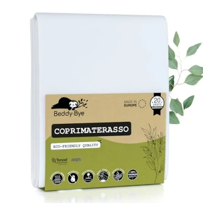 Immagine di Coprimaterasso una Piazza e Mezza 120x200/40 cm Prodotto in UE Certificato OEKO TEX® Proteggi Materasso Impermeabile Fibra TENCEL™ Ecologica Forma del Lenzuolo con Angoli