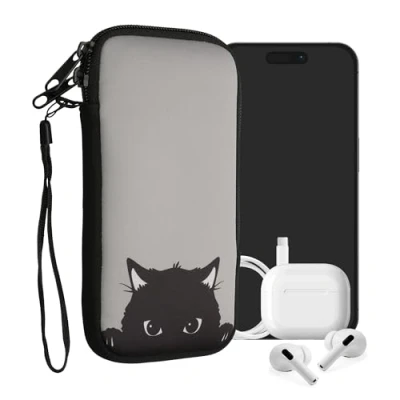 Immagine di kwmobile Custodia in neoprene con zip per smartphone XXL 7&quot; Astuccio portacellulare a sacchetto cerniera Borsa verticale grigio/nero