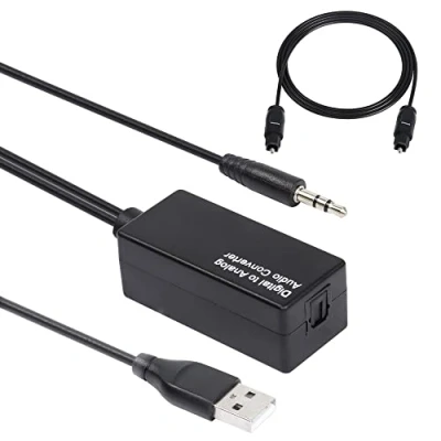 Immagine di CERRXIAN Convertitore audio digitale da fibra ottica a 3,5 mm, decoder DAC alimentato tramite USB con cavo Toslink