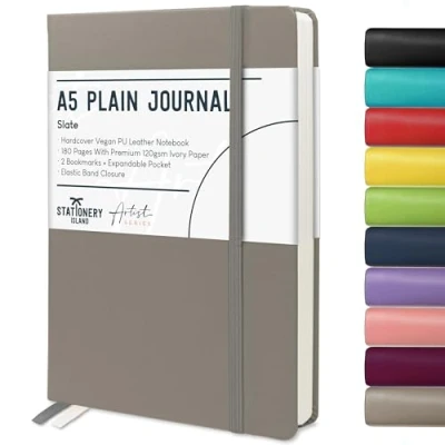 Immagine di STATIONERY ISLAND Taccuino Sfoderato A5, Semplice con Copertina Rigida Carta Spessa Premium da 120 gsm, Notebook Bianco Grigio