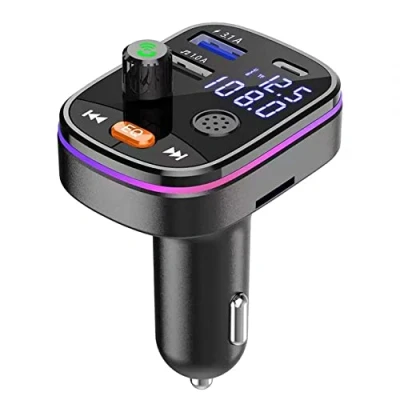 Immagine di DONGKER Trasmettitore FM Bluetooth per Auto,Caricabatterie Wireless Auto,5.0 Adattatore con QC 3.0 e PD 20 W Auto,Supporta Scheda TF/SD Disco USB Auto