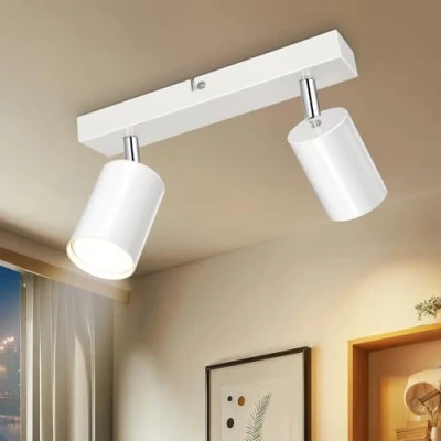 Immagine di Dehobo Lampada da Soffitto Faretti LED Regolabile, Moderna Luminaria 2 Luce GU10 Bianco, Plafoniera Interno Alluminio per Salotto, Cameretta Cucina, Senza Lampadina