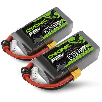 Immagine di OVONIC Batteria Lipo 3S 80C 850mAh con XT30 per RC aereo quadcopter elicottero FPV Racing Drone (2 pezzi)