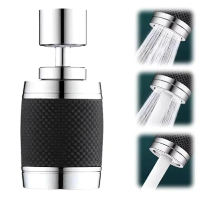 Immagine di Aeratore per rubinetto girevole a 360 gradi antispruzzo, risparmio idrico Diffusore Adattatore filtro ugello rubinetto, Prolunga 3 modalità di uscita (Nero)