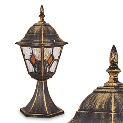 Immagine di lampada da esterno Antibes, di base in stile antico, fusione alluminio marrone/oro con lastre vetro, luce percorso 40 cm, giardino retrò, E27, IP44, senza lampadina/e