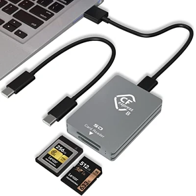 Immagine di lettore di schede CFexpress/SD USB C, CFexpress tipo B da 10Gbps con velocità trasferimento 3.2 Gen2, adattatore per CF express SD a doppio slot