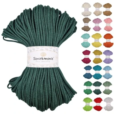 Immagine di Cordoncino di cotone intrecciato 3 mm 100 m, 46 colori, corda macramè, filato alta qualità, Sznurkomania (verde bottiglia)