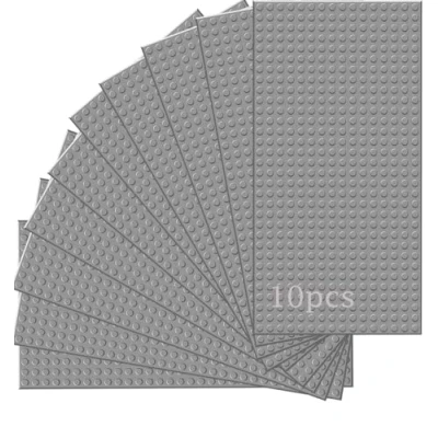 Immagine di Guihumz Set di 10 pannelli compatibili con la maggior parte delle marche, classici mattoncini da costruzione, compatibile piastra Classic, 25.5 * 12.5cm, base grigio