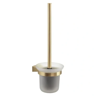 Immagine di GEDY Scopino WC Tonale, Scopettino Bagno in Acciaio Inox, Cromall e Vetro Satinato, Fissaggio con Viti Incluse, Oro Matt, 35,8x11,2x13,4cm