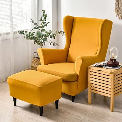 Immagine di CHNSHOME Copripoltrona con Orecchie 1 posto elasticizzato 2 pezzi Coprisedile Fodera per pouf Fodere poltrone elastiche Cachi