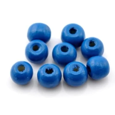 Immagine di 300 perline di legno 9 x 10 mm con foro da 3 mm, rotonde, blu, per fai te, gioielli bracciali, collane