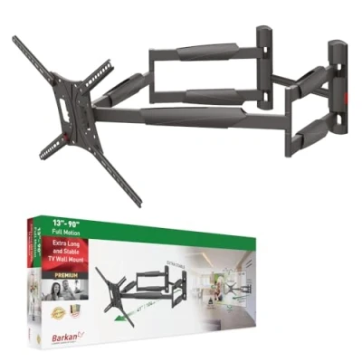 Immagine di Barkan Supporto da parete per TV 1 metro, doppio braccio 13 a 90 pollici, girevole/movimento completo piatto e curvo, può contenere fino 60 kg, extra stabile, 104 cm, LED OLED LCD, max.