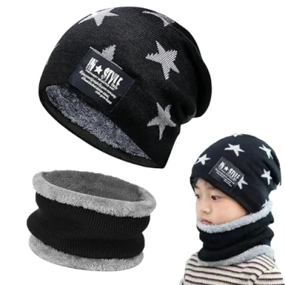 Immagine di Gxlaihly Berretto invernale per Bambini,Berretto sciarpa bambini,Set di Cappello e Scaldacollo Bambino,Elastico in Maglia Beanie cap,per Bambini Ragazzi Ragazze (per 15 Anni) (nero)