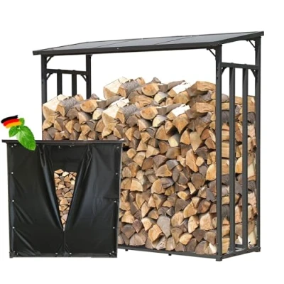 Immagine di QUICK STAR Scaffalatura in Metallo per Legna da ardere, 143 x 70 145 cm, 1,4 m3, Colore: Antracie con protezione dagli agenti atmosferici Nero