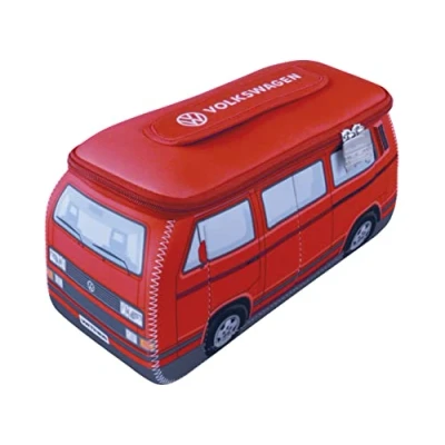 Immagine di BRISA VW Collection Volkswagen beauty case da viaggio in Neoprene trousse trucchi, porta oggetti con manico, Campervan T3 Bus design (Rosso/Grande)