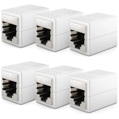 Immagine di deleyCON 6x CAT6a Accoppiatore Cavi di Rete Cavo Patch Ethernet Adattatore Componibile Schermato 2x Presa RJ45 10Gbit/s DSL LAN Bianco