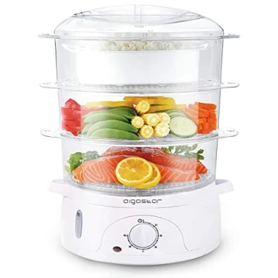 Immagine di Aigostar Fitfoodie 30CFO 9L Vaporiera con Timer, 3 cestini, 800W, BPA Free e Design Esclusivo
