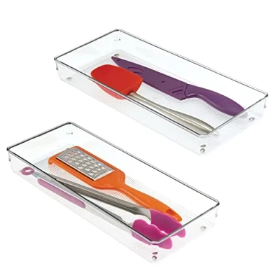 Immagine di iDesign Linus Divisorio per Cassetti, Grande Organizzatore Cassetti Cucina in Plastica, Set da 2 Scatole Contenitori, Trasparente