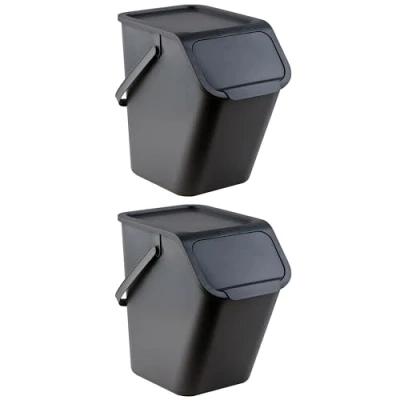 Immagine di Go Practic Set di 2 bidoni impilabili Sistema raccolta dei rifiuti per la in cucina con coperchio a clic Cestino della spazzatura