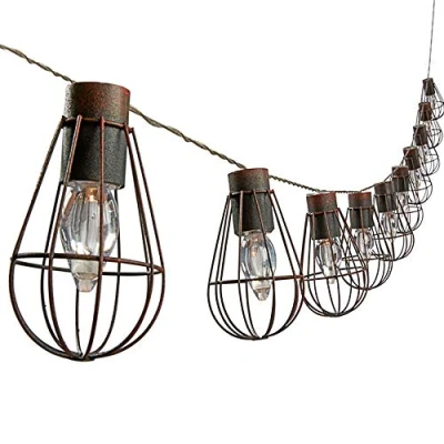 Immagine di Dehner Catena Luminosa a energia Solare, Stile retrò, con 10 lampadine LED, Luce Bianca Calda, Lunghezza: 330 cm, in Metallo, Nero/Marrone