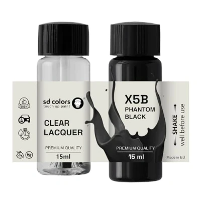 Immagine di SD COLORS PHANTOM BLACK X5B Vernice per ritocchi, 15 ML, riparazione graffi e scheggiature, codice colore NERO (vernice + laccetto)