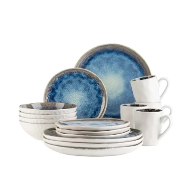 Immagine di MÄSER 934092 Serie Frozen, set di stoviglie in ceramica per 4 persone, servizio combinato da 16 pezzi con forme organiche, maculato blu, gres, blu scuro