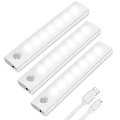 Immagine di Vicloon Luce per Armadio, 3Pcs Lampada Guardaroba LED con Sensore di Movimento, Batteria Ricaricabile Striscia Magnetica Adesiva, Luci Notturne Scale, Bagno, Camera, Corridoio