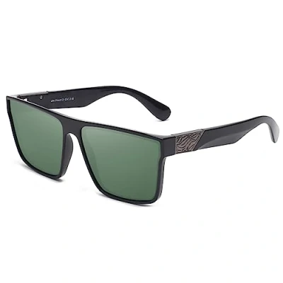 Immagine di JIM HALO Occhiali da Sole Polarizzati Retrò Uomini Donne, Guida Quadrati Flat Top UV400 Nero Verde