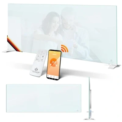 Immagine di KESSER® Riscaldamento a Infrarossi 600W, Convettore in Vetro, 2 1 e Montaggio Parete, elettrico con rilevazione, Finestra Aperta + Telecomando Controllo App, Bianco
