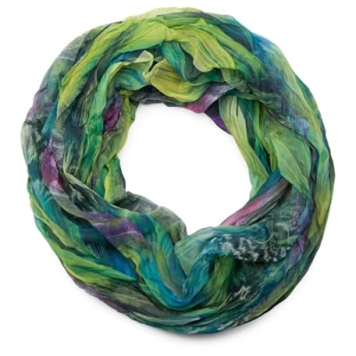 Immagine di styleBREAKER Sciarpa ad anello in stile batik con motivo a piume, effetto stropicciato, leggera e setosa, 01016064, colore:Verde