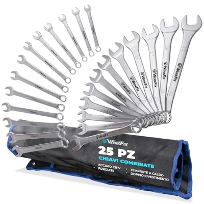 Immagine di WERKFIX Set 25 Chiavi Inglesi Combinate 6 32 mm. a Forchetta Fisse ad Anello