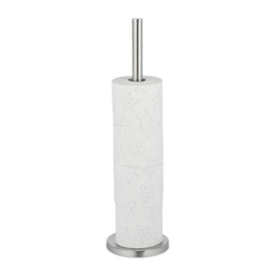 Immagine di Relaxdays Porta Carta Igienica da Terra, Bagno, per Rotoli di Scorta, max. 5 Rotoli, Metallo, HxD: 55x15 cm, Argento