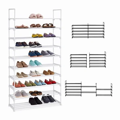 Immagine di Relaxdays Sistema Scarpiera con Montaggio ad Incastro, Mobile Portascarpe 10 Ripiani, HLP, Metallo, Bianco, H x L P: 175,5 93 30,5 cm