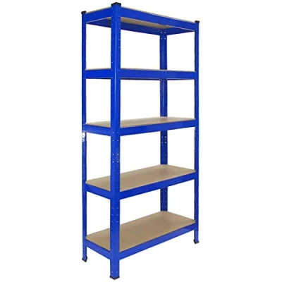 Immagine di Scaffale da Garage ad Incastro T Rax Scaffali per Scaffalature Officina in Acciaio e MDF Senza Bulloni Mensole Blu 75cm x 30cm 3 Pezzi
