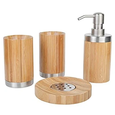 Immagine di axentia Set Accessori Bagno, Acciaio Inossidabile bambù, Legno/Argento, ca. 10 x 23 19 cm
