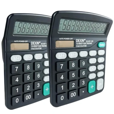 Immagine di Nutabevr 2 pezzi Calcolatrice da Tavolo con Display LCD 12 Cifre, doppia alimentazione solare e batteria, Pulsanti Grandi, per ufficio, casa, scuola+