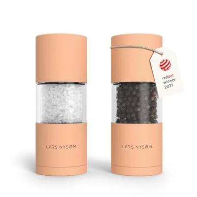 Immagine di LARS NYSØM Set di macine per sale e pepe in acciaio inossidabile con macinino ceramica regolabile 2 pezzi I Designer Spice Mill (Creamy Peach)