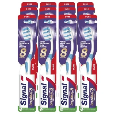 Immagine di SIGNAL Spazzolino da denti Integral 8 Cura Completa Azione anti placca 100% provata Confezione con 75% di materiali riciclati Dura (confezione 12 spazzolini denti)