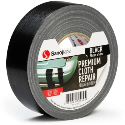 Immagine di Sanojtape Nastro Americano Adesivo Telato 50mm x 50m Nero Gaffa Tape Duct Extra Forte Resistente All&#039;Acqua Riparazioni, Fissaggio, Imballaggio, Marcatura e Sigillatura