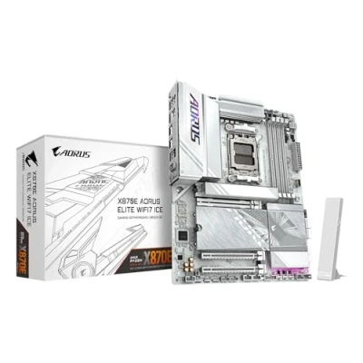 Immagine di GIGABYTE X870E AORUS ELITE WIFI7 ICE Scheda madre Supporta CPU AMD Ryzen 9000, VRM digitale a 16+2+2 fasi, fino 8200 MHz DDR5 (O.C.), 3x PCIe 5.0 + 1x 4.0, Wi Fi 7, LAN 2.5 GbE, USB 4