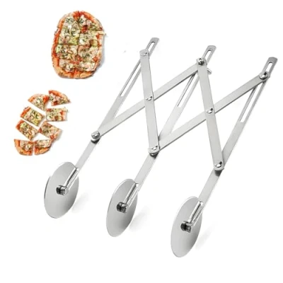 Immagine di Tagliapasta, tagliapizza Regolabile, rotelline in Acciaio Inox, 3 da Taglio, Coltello Pizza Tondo, Pasticceria Torta (3 wheel)