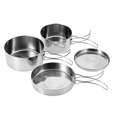 Immagine di Pentole Campeggio, MAGT Set Campeggio 2 Persone, Pentolino Da Acciaio Inox, Portatile Escursionismo Grande Pentola/Pentola/Padella/Piastra di Cottura