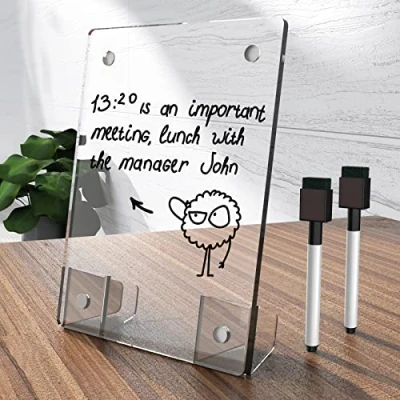 Immagine di NiOffice Lavagna bianca in acrilico trasparente, 20x15 cm, senza cornice, cancellabile a secco, con supporto magnetico flessibile e pennarelli, mini accessori da scrivania per donne, ufficio, scuola