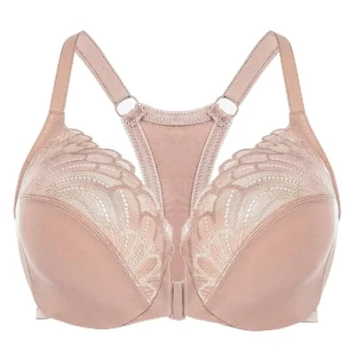 Immagine di MELENECA Reggiseno con Ferretto a Copertura Totale da Donna Chiusura Frontale in Pizzo Sfoderato e Taglie Forti Beige 5F