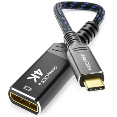 Immagine di deleyCON Adattatore da USB C a DisplayPort 4K per Monitor (4K@60Hz) in Alluminio, Thunderbolt 3/4, iPhone 16, 15 Pro Max, MacBook, iPad Pro/Air, Samsung Galaxy S24 S23, Notebook, Tablet