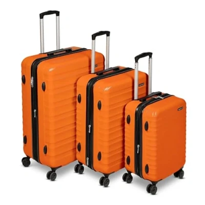 Immagine di Amazon Basics Trolley rigidi Set da 3 Pezzi con rotelle girevoli, 55, 68, 78 cm, Arancia Bruciata
