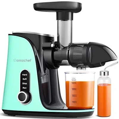 Immagine di AMZCHEF spremiagrumi frutta e verdura con 2 modalità di velocità Slow Juicer bottiglia portatile tazze senza BPA Cold Press LED intelligente funzione