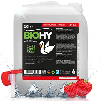 Immagine di BiOHY WC Cigno (Lattina da 10 Litri) + Rubinetto di scarico Gloss Power Gel per una pulizia igienica fino al bordo impedisce la formazione calcare e incrostazioni urina (WC Schwan)